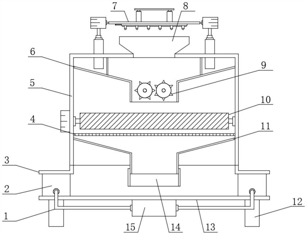 A dust-removing device for crushing and recycling concrete waste blocks