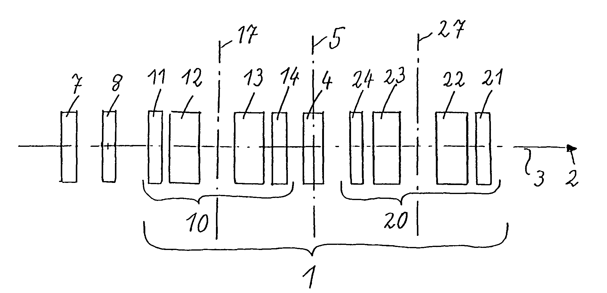 Corrector for axial and off-axial beam paths