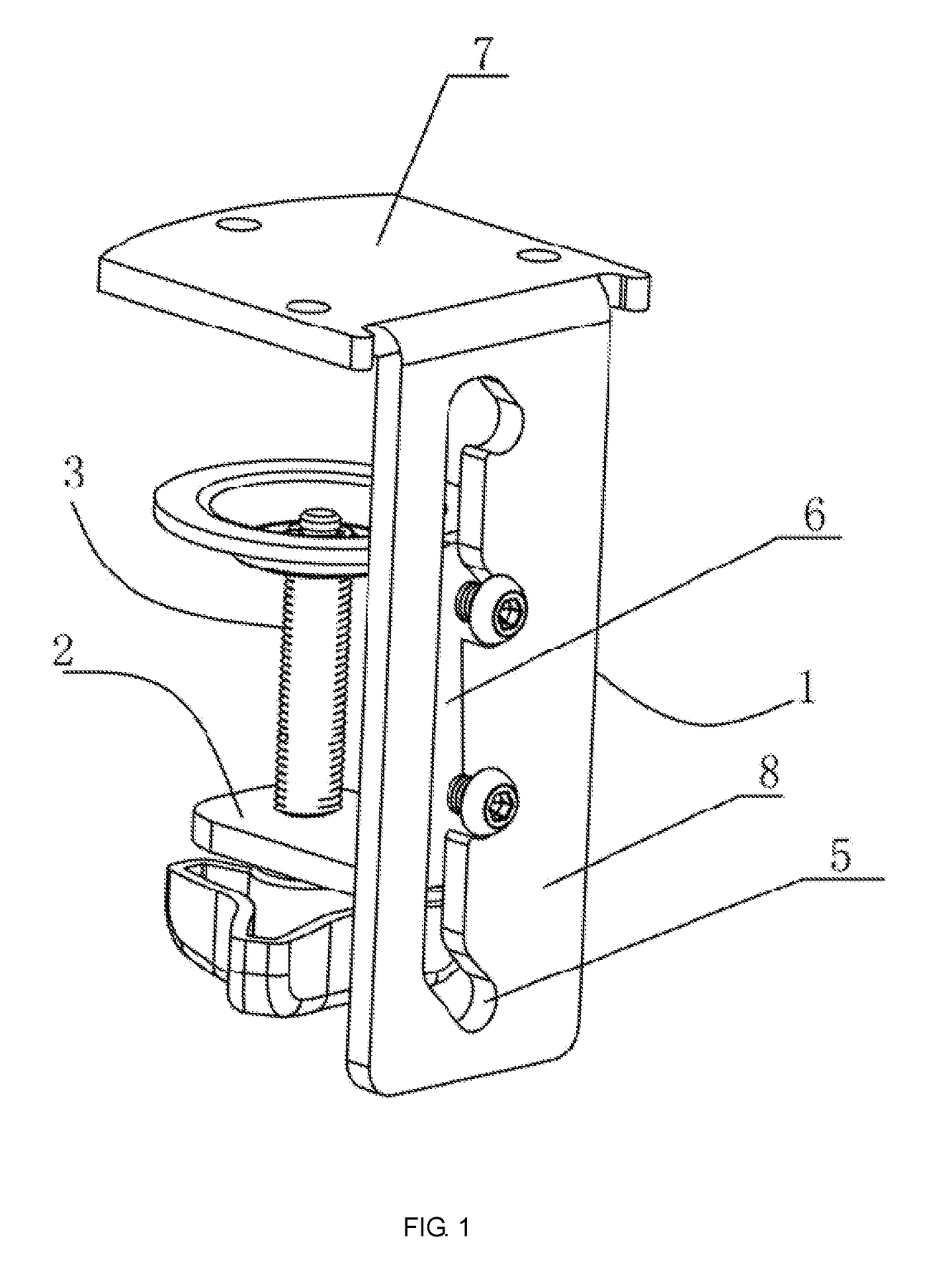 Clamping device for continuous adjustment of a display stand