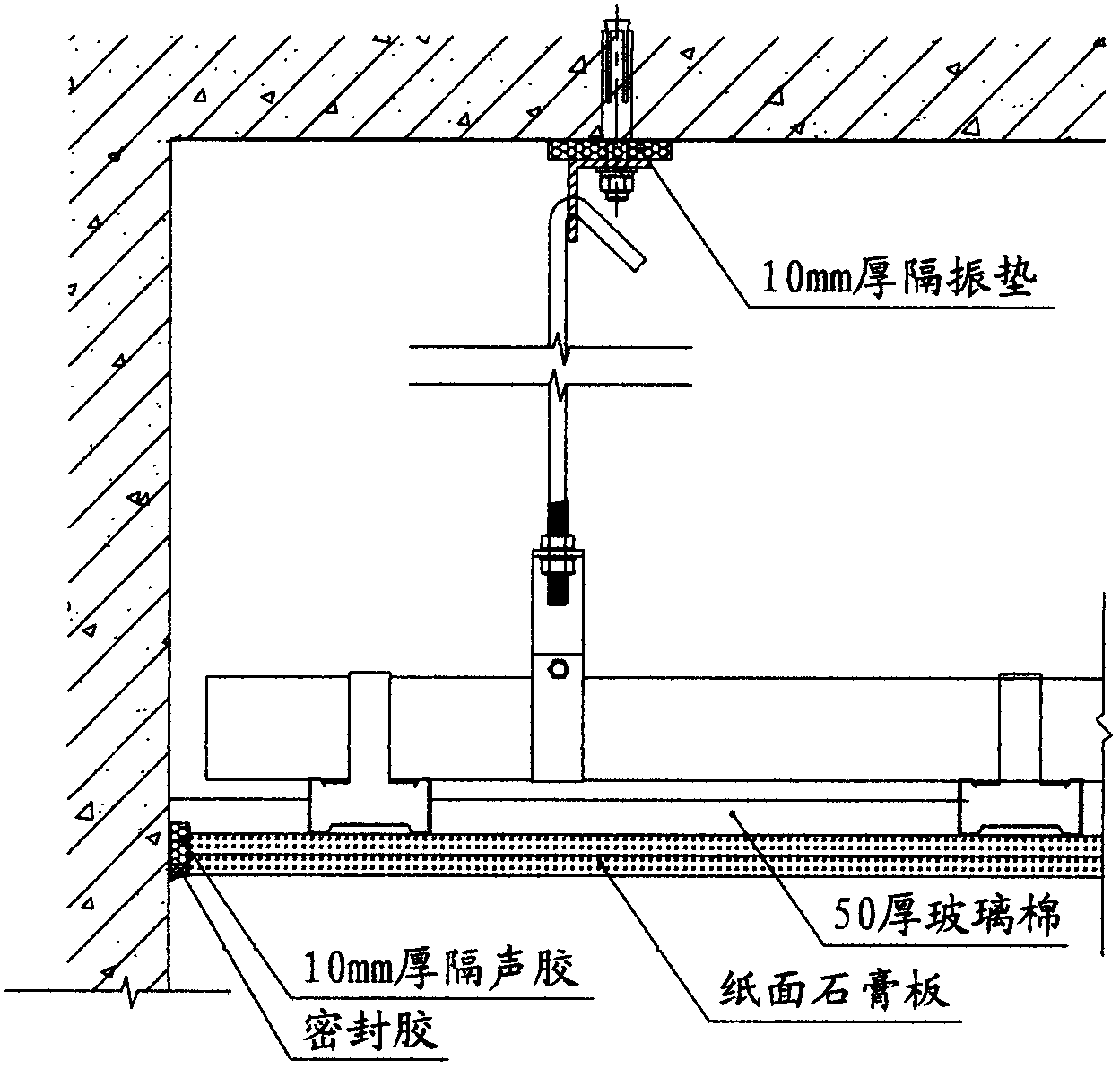 Indoor sound insulation construction structure and construction method thereof