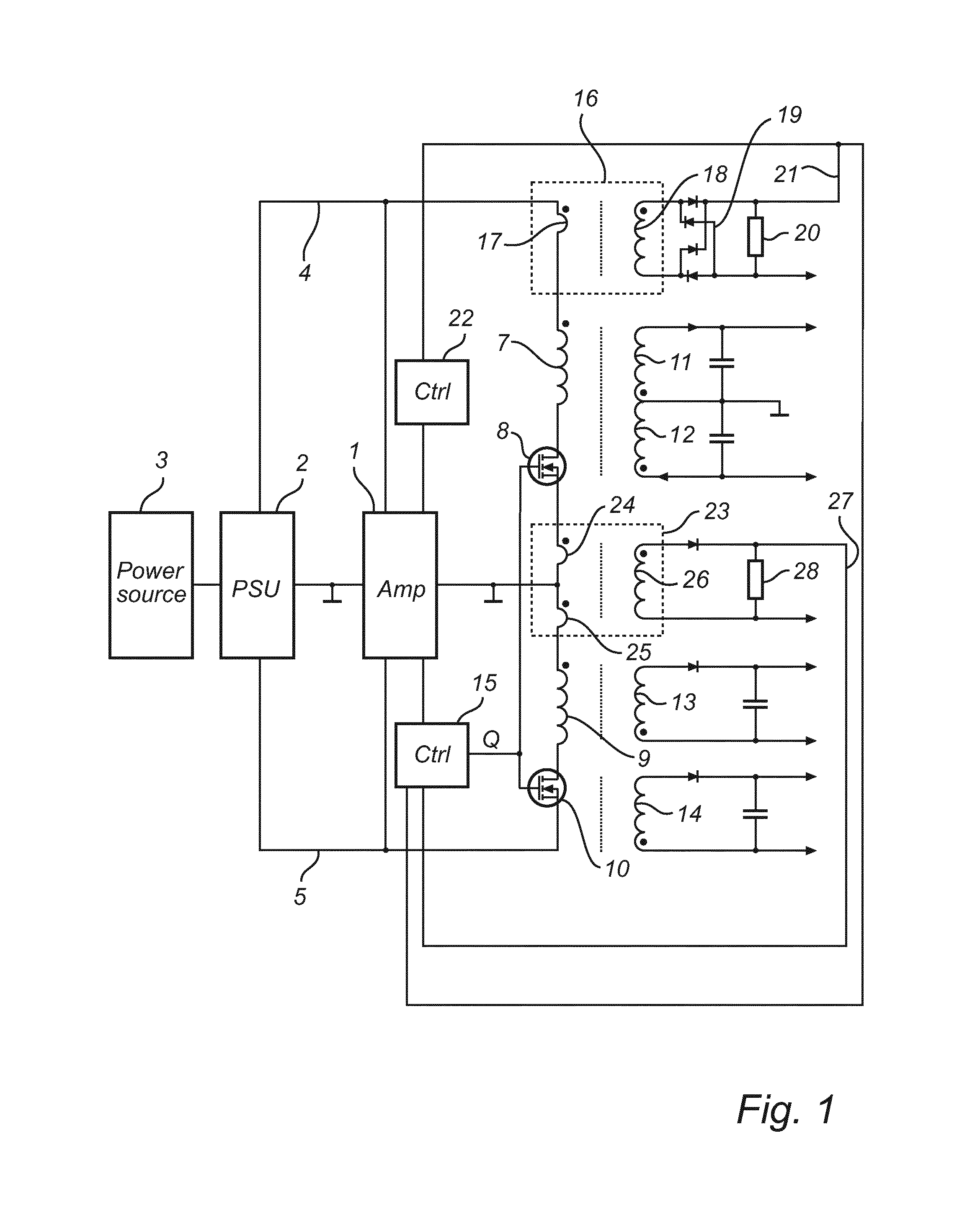 Power supply arrangement for single ended class D amplifier