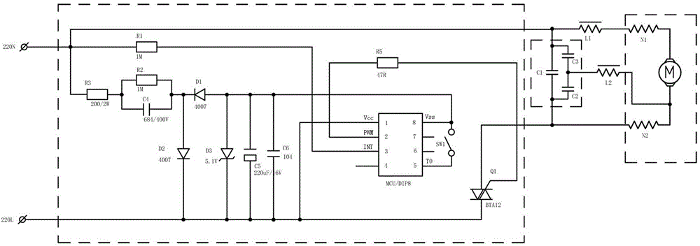 An angle grinder with power-off protection and its circuit