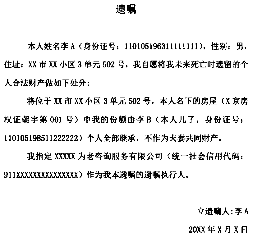 Testament model generation method used in testament customizing process