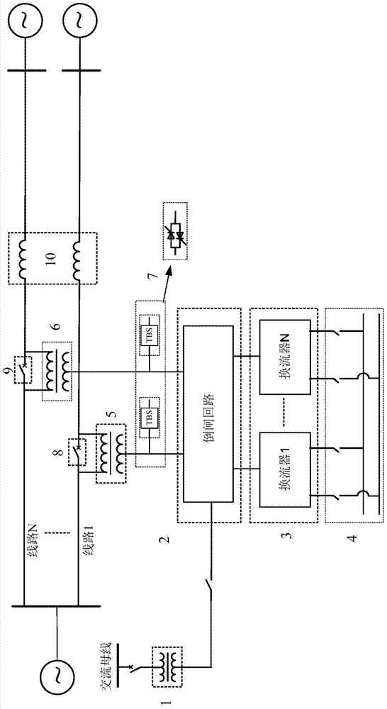 Convertible static compensator applicable to a plurality of lines