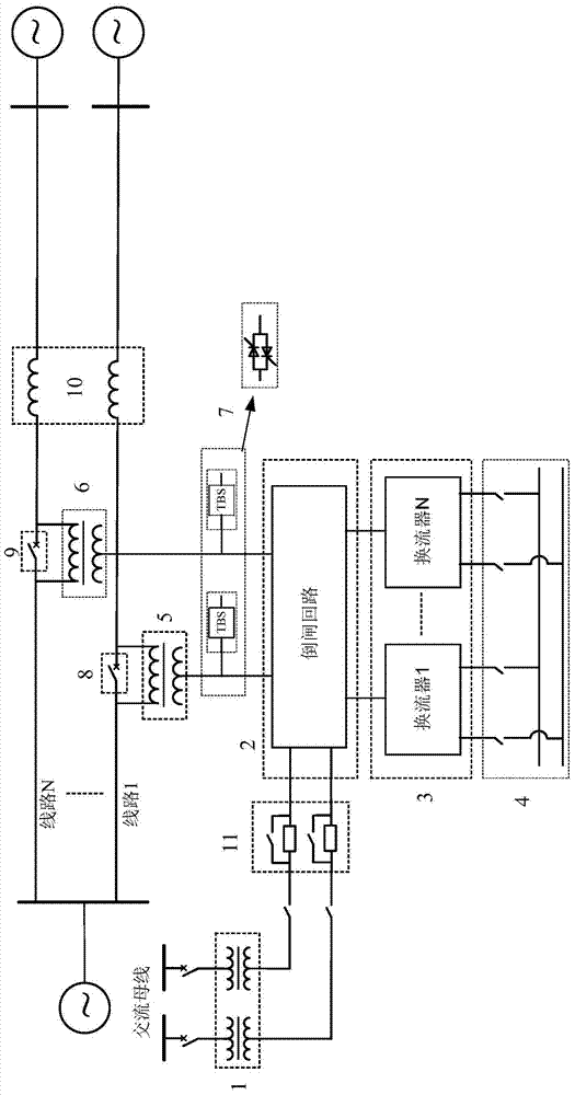 Convertible static compensator applicable to a plurality of lines