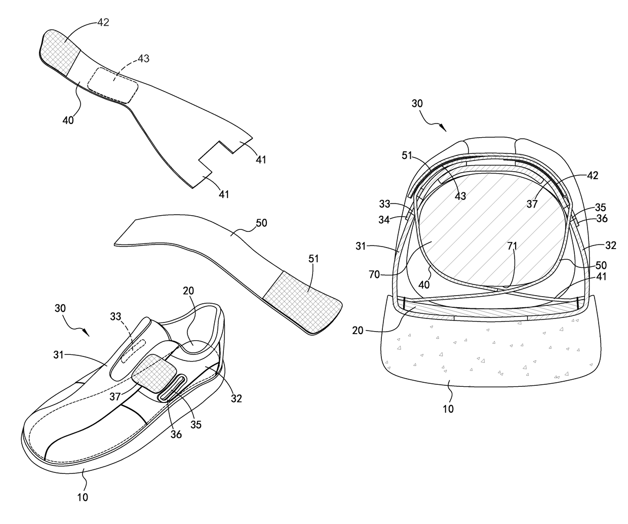 Shoe body with arch suspended support