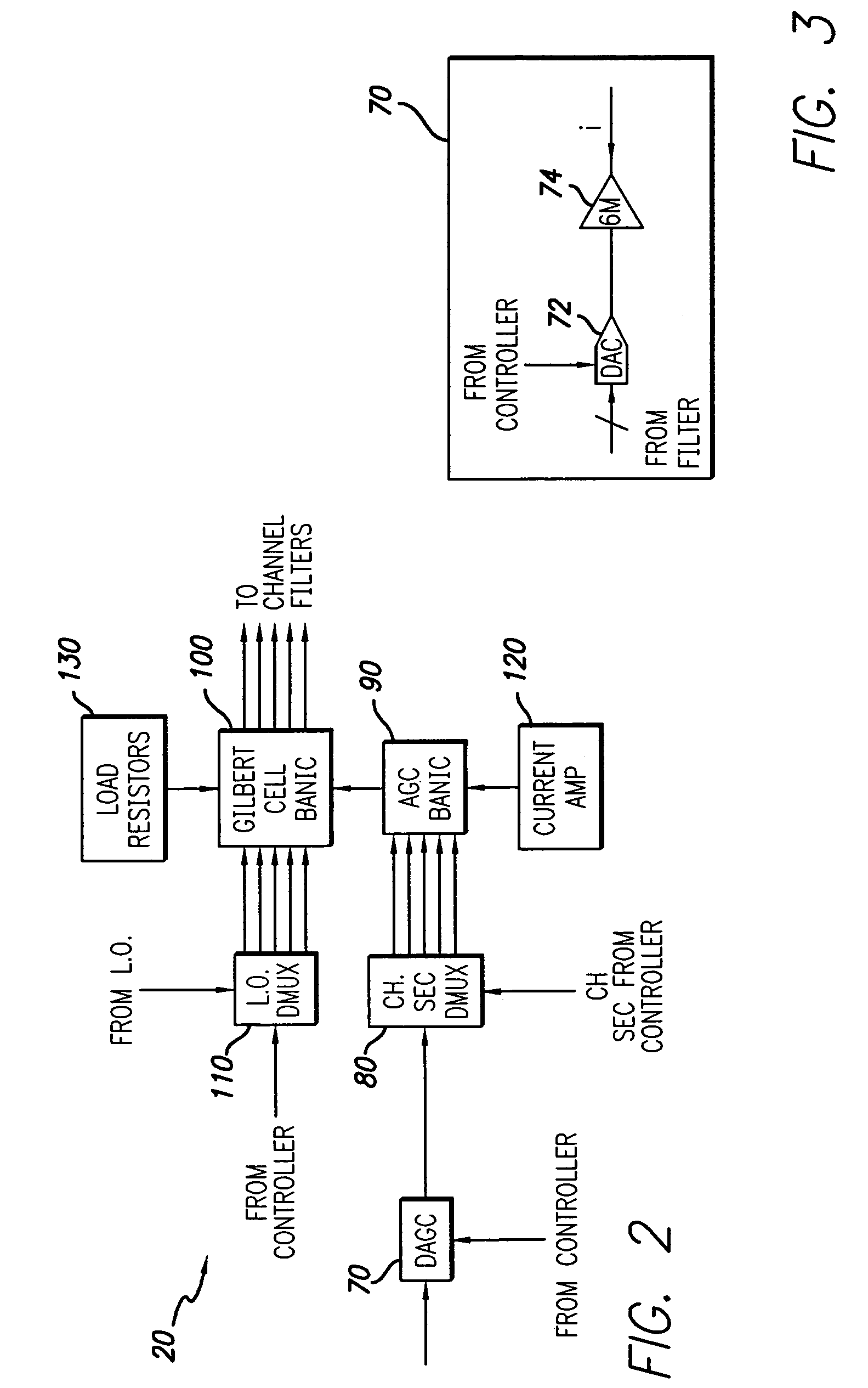 Low noise, low distortion, muxable Gilbert mixer signal processing system and method with AGC functionality