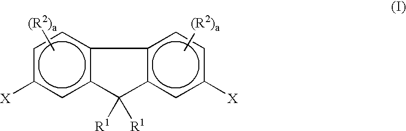 Fluorene-containing polymers and compounds useful in the preparation thereof