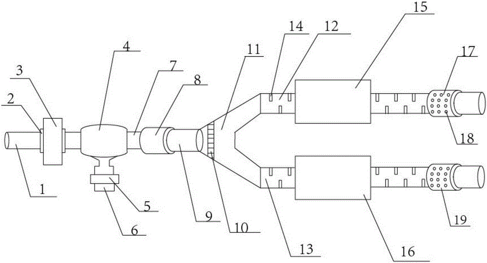 Flow splitting exhaust pipe of automobile