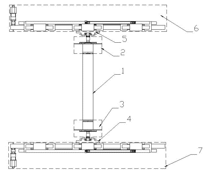 Horizontal forced vibration experimental device for sectional models of FISHFRAM float bowls flowing down uniformly