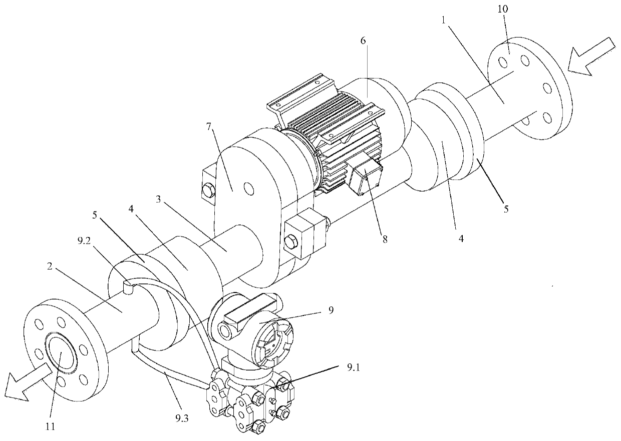 Oil-water two-phase flow real-time measuring device and method based on power rotation spiral flow technology