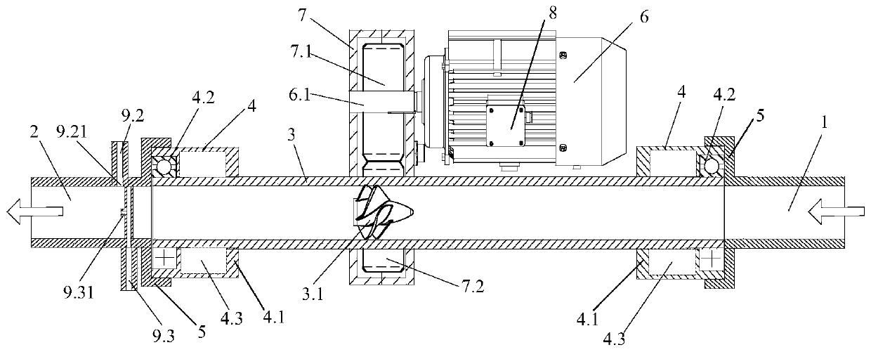 Oil-water two-phase flow real-time measuring device and method based on power rotation spiral flow technology