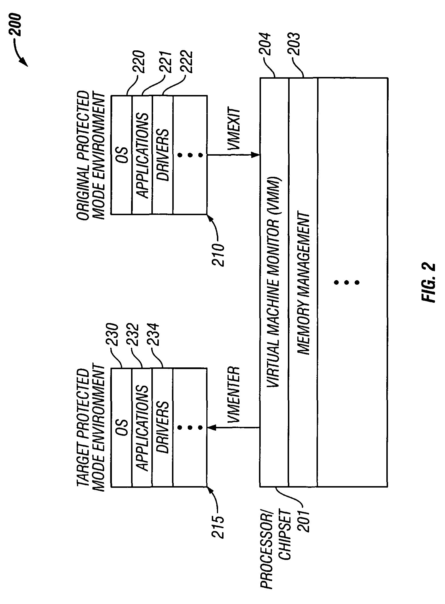 Switching between protected mode environments utilizing virtual machine functionality