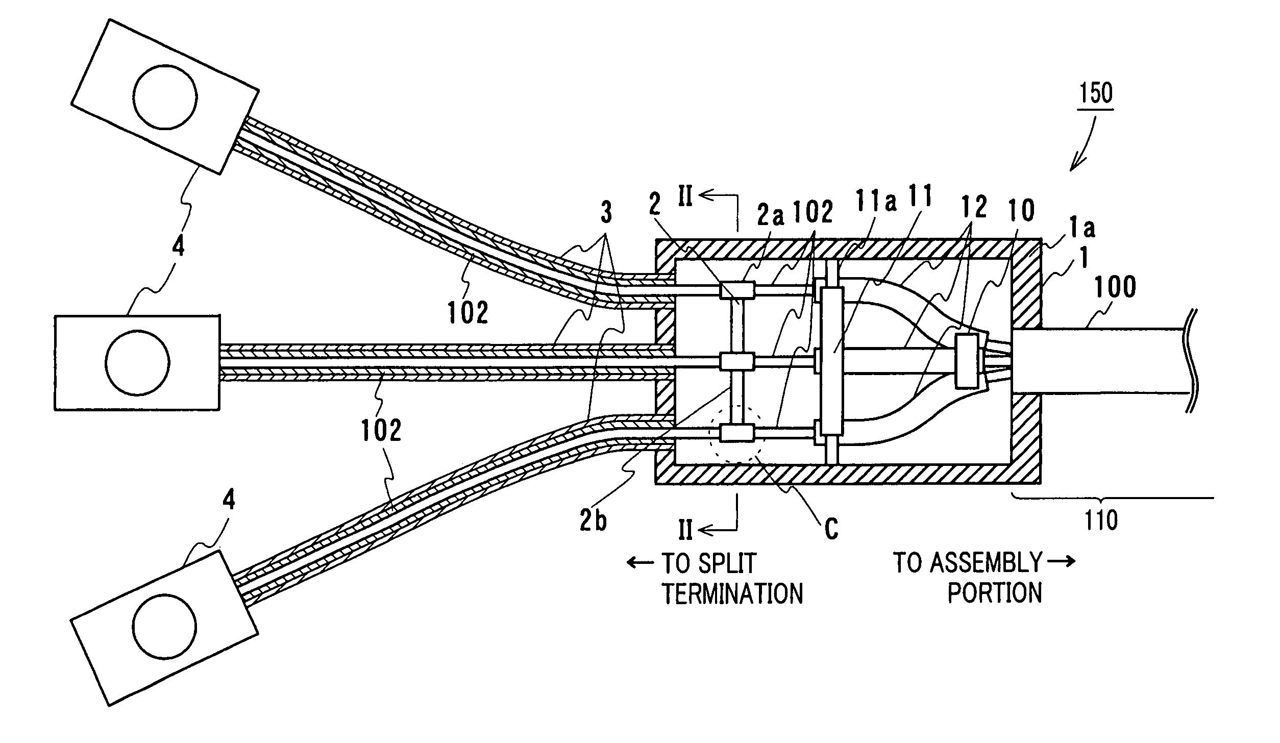 Phase split structure of multiphase superconducting cable