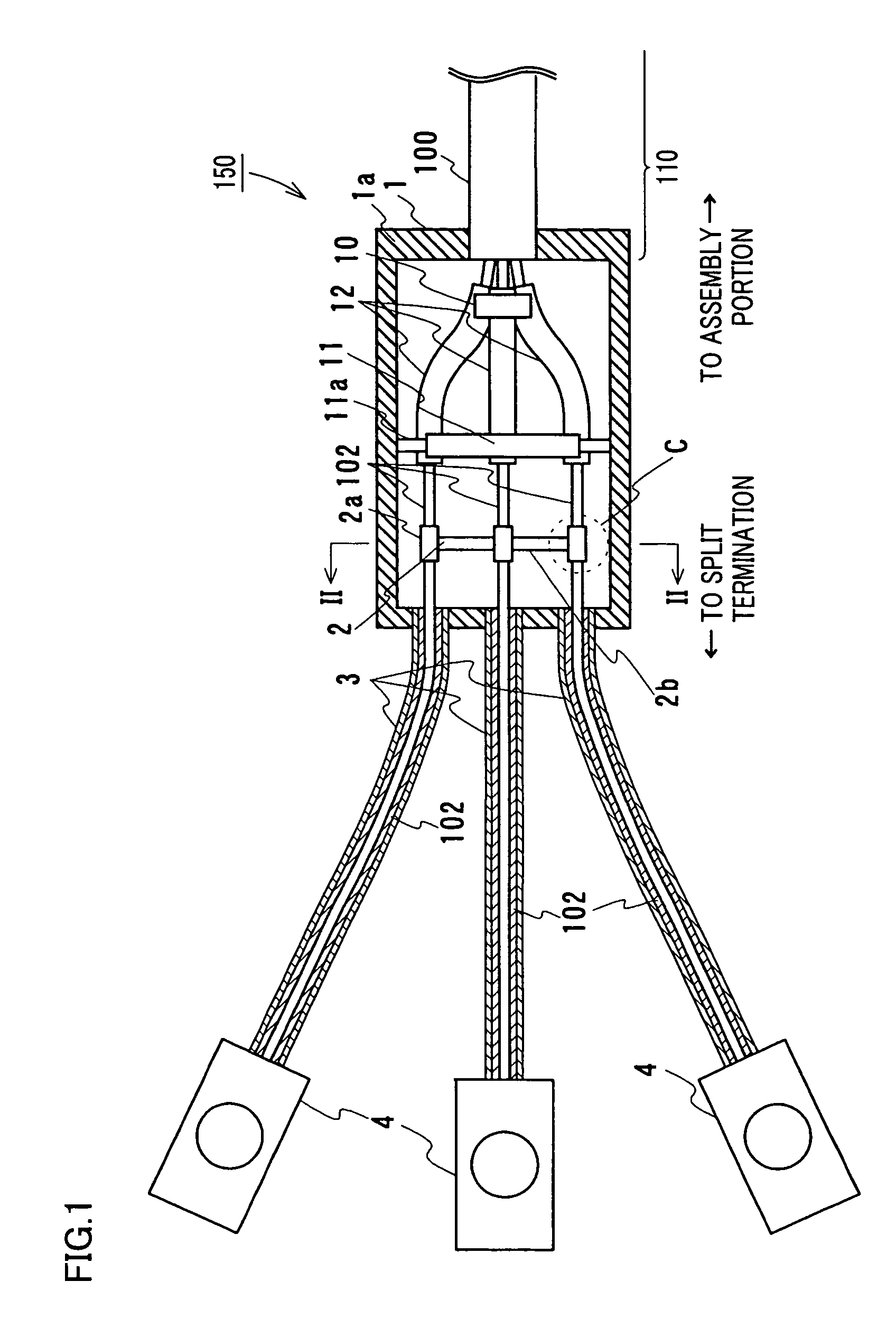 Phase split structure of multiphase superconducting cable