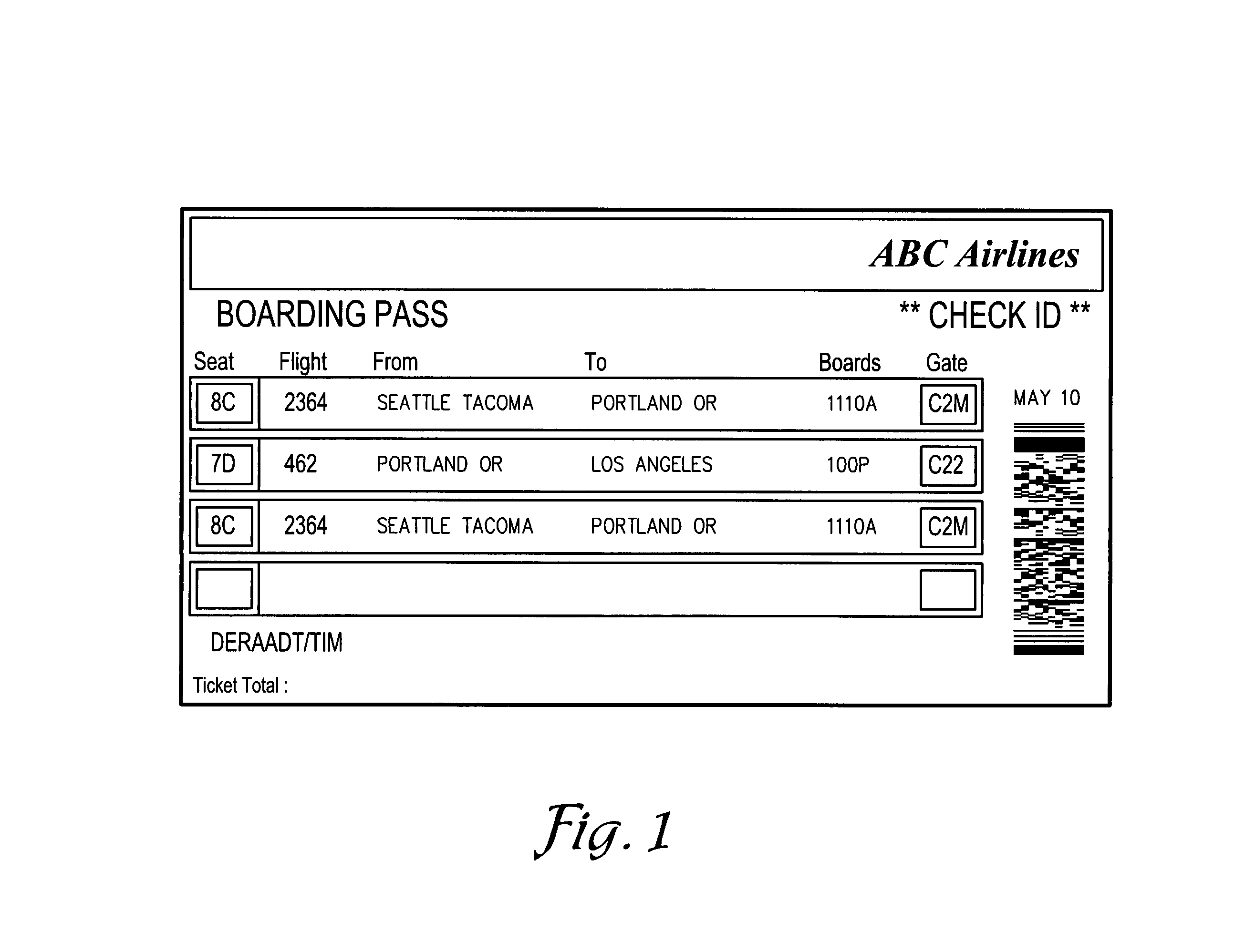 Method of selecting and storing airline ticket data