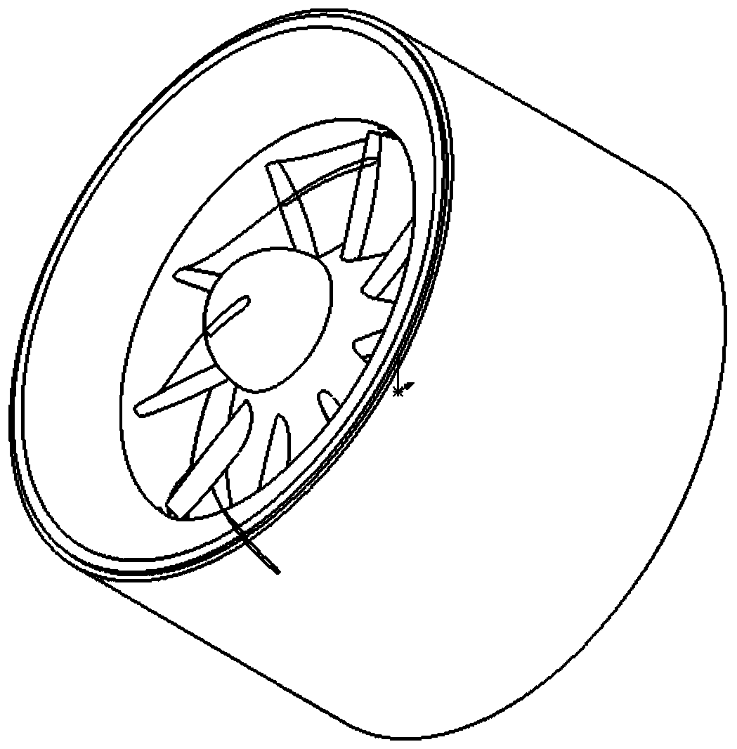 Flow-mixing fan with sine type meridional flow channels