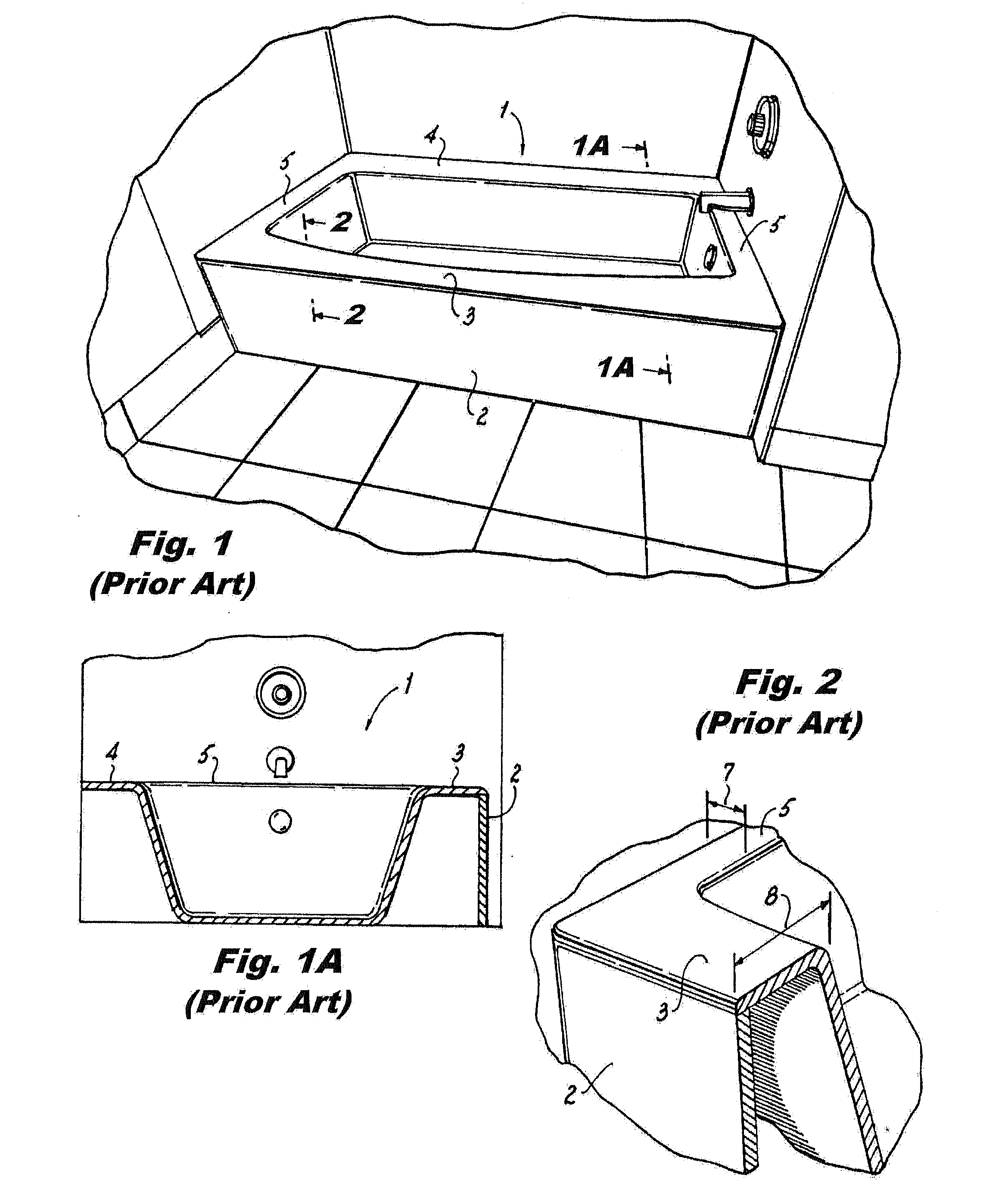 Bathtub fitting standard external space while affording safe egress and larger floor area with enclosed volume