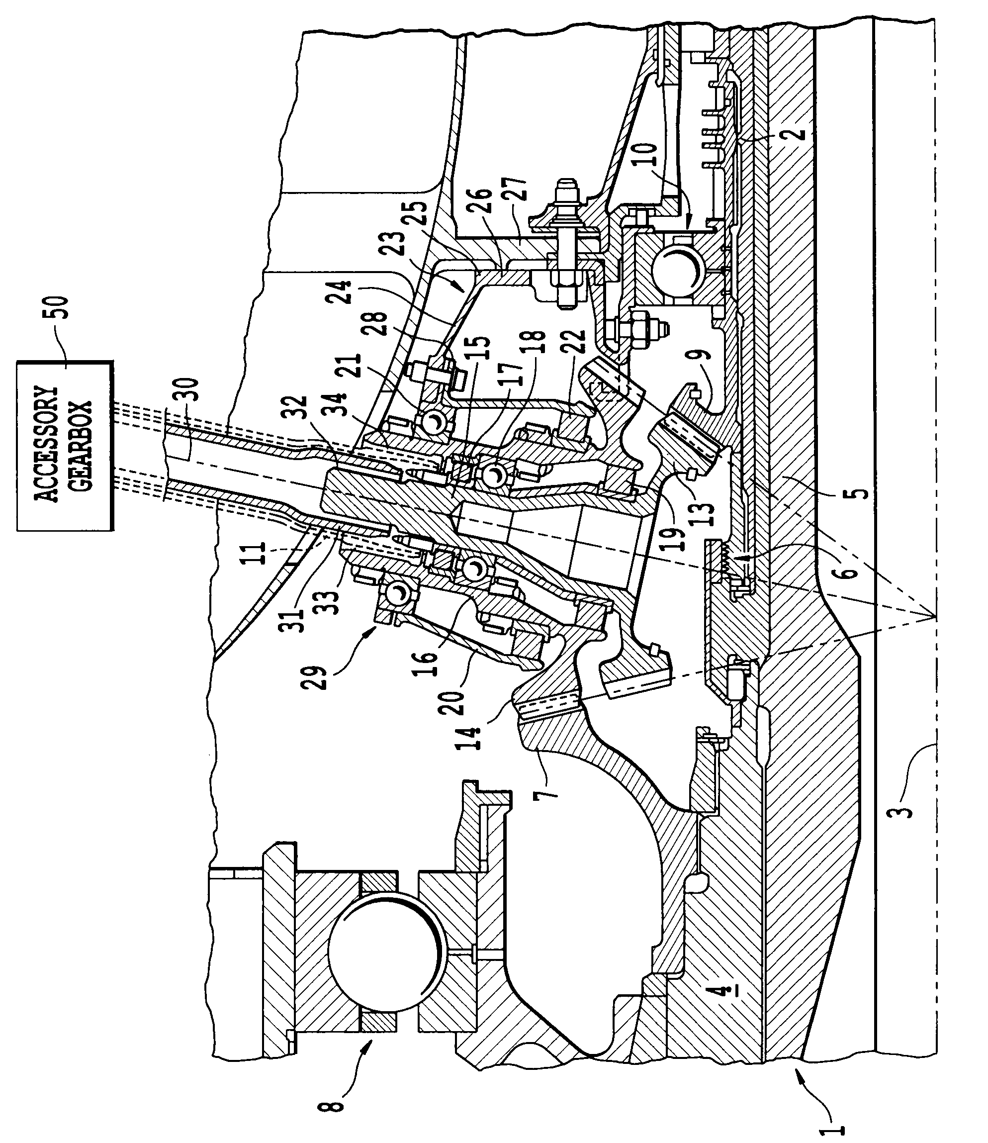 Twin spool turbine engine with power take-off means on the low-pressure and high-pressure rotors, and power take-off module for the turbine engine