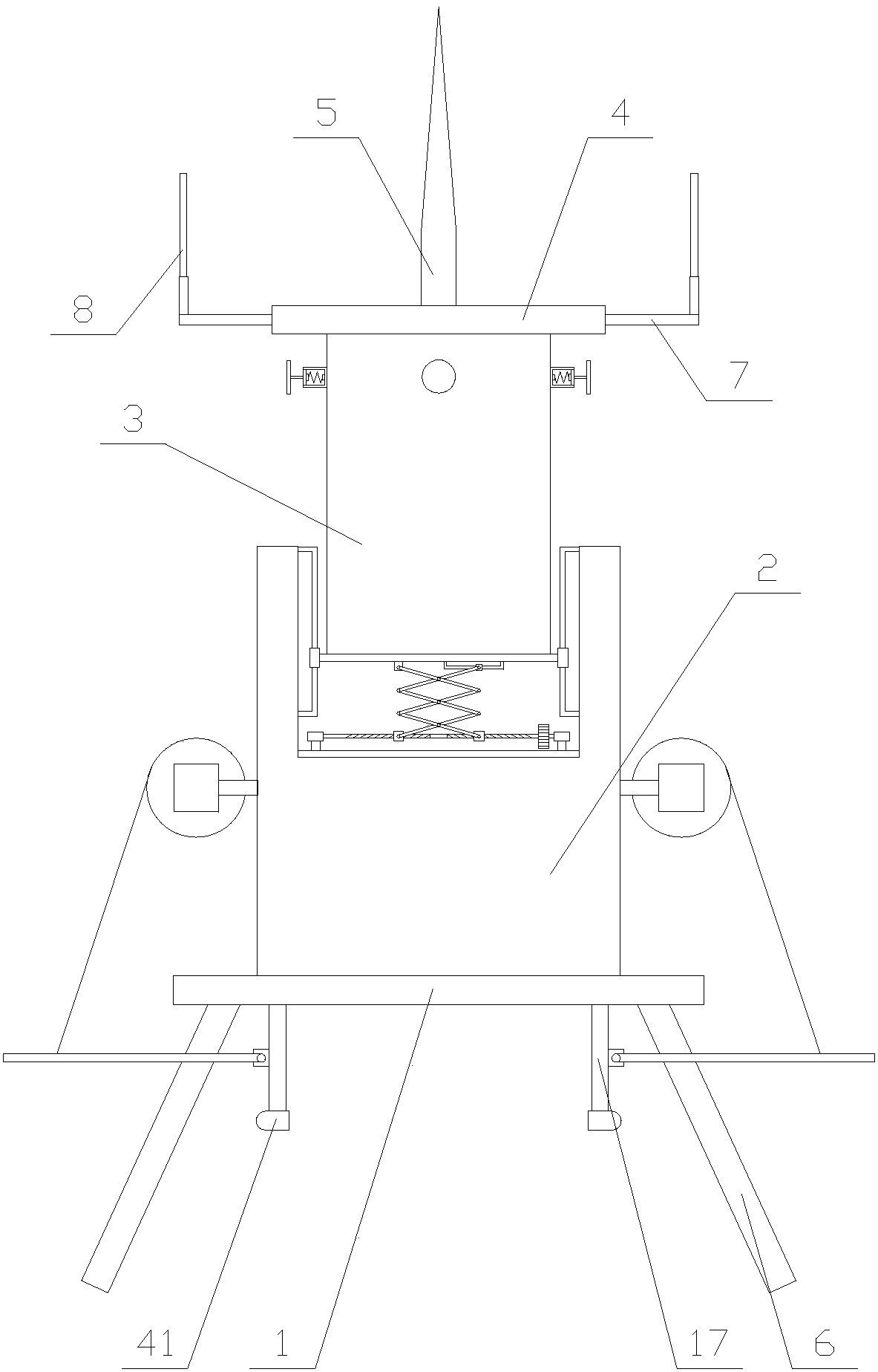 Intelligent communication iron tower with wind preventing and climb preventing functions