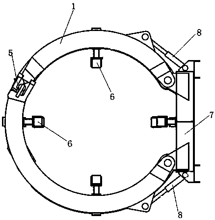 Offshore wind power single pile foundation embracing and centralizing device with rolling compensation