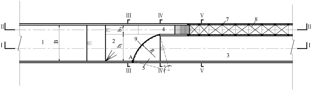 Water-sand separation building applicable to linear chute spillway