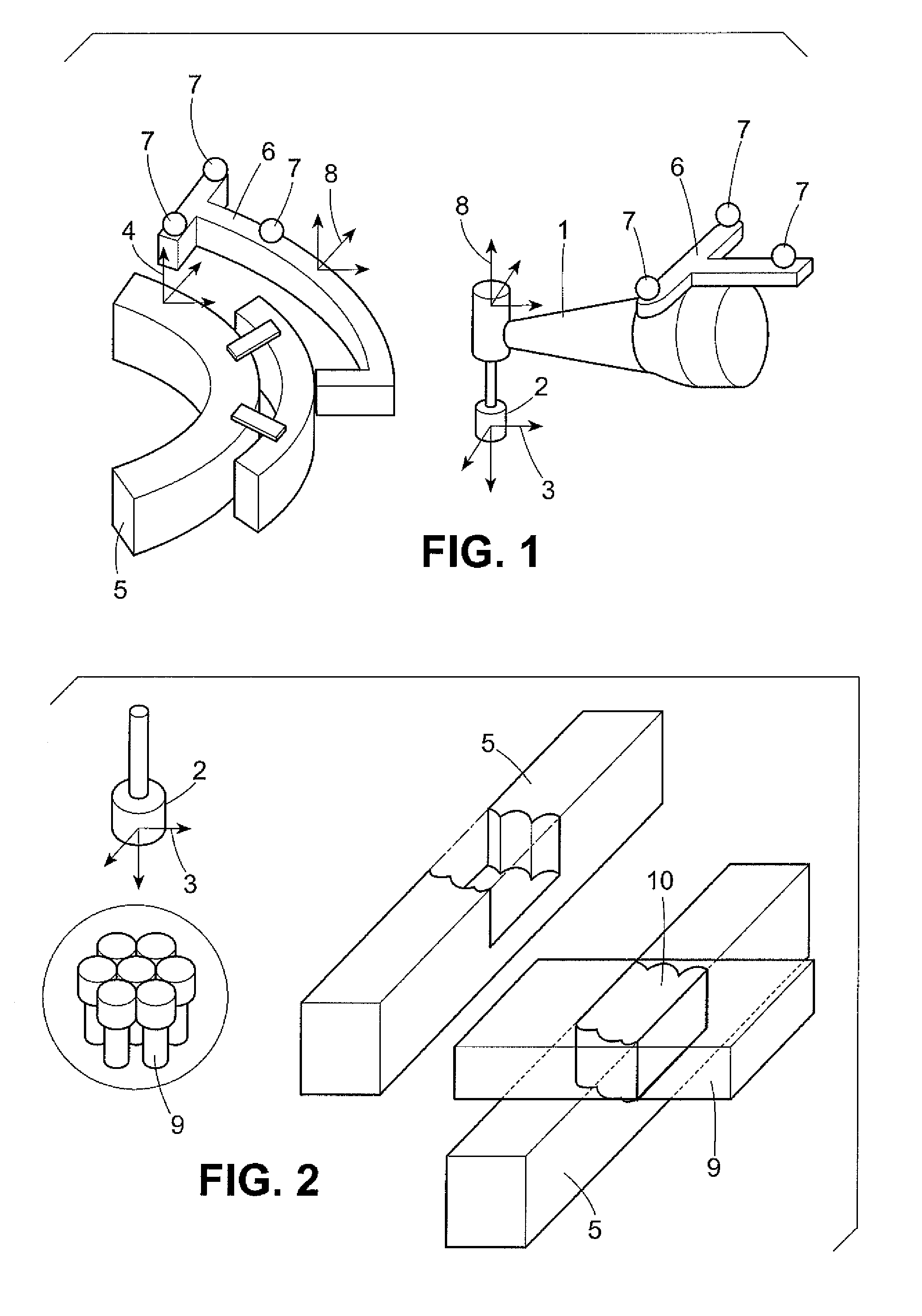 Method and device system for removing material or for working material