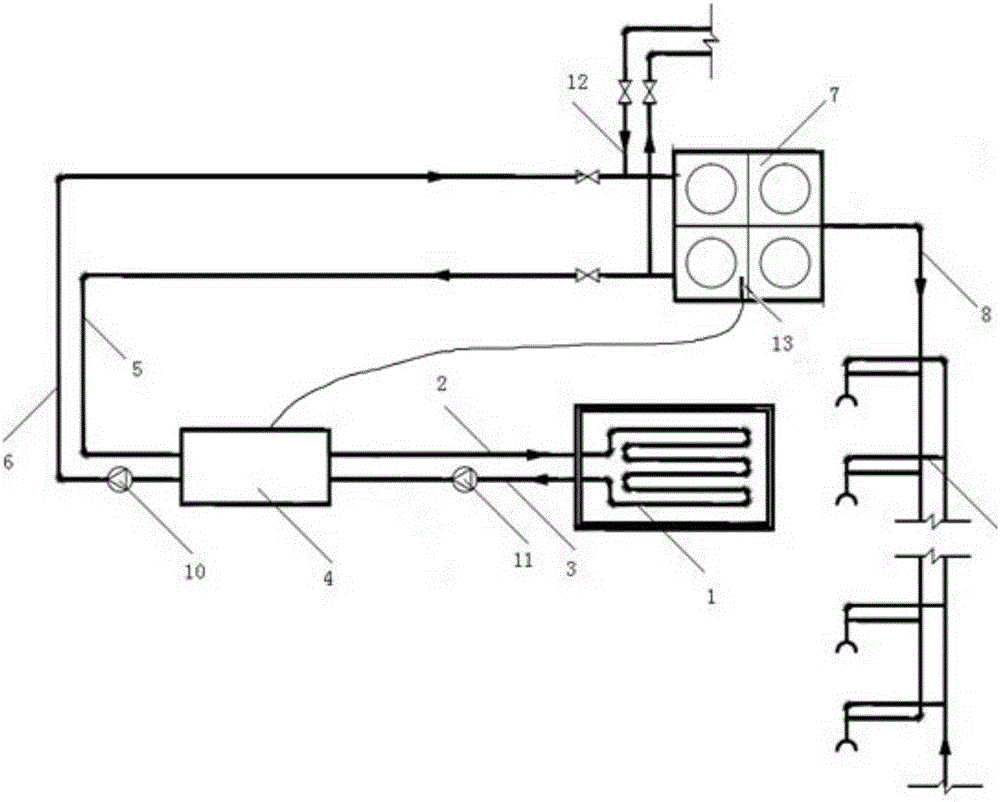 Heat pump system using waste heat of domestic sewage