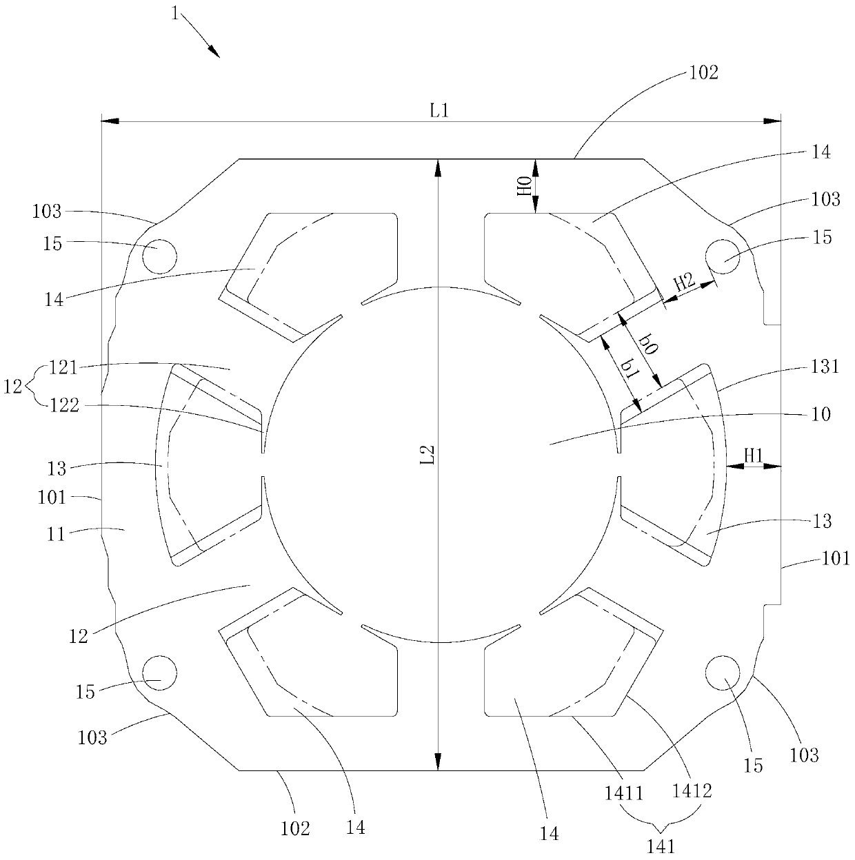 Method for increasing stator core slot area, stator core, stator and motor