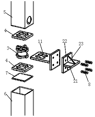 Vertical-horizontal connecting node for connecting module frames