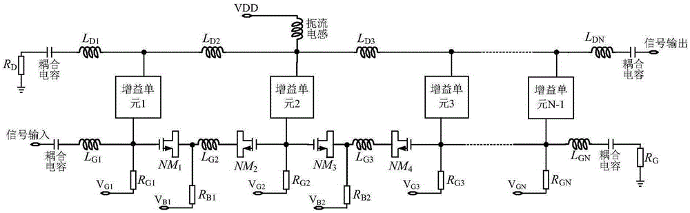 Adjustable distributed amplifier circuit