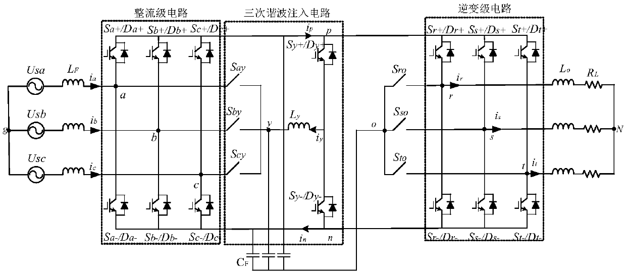 A Three-level Active Third Harmonic Injection Matrix Converter with T-Type Structure