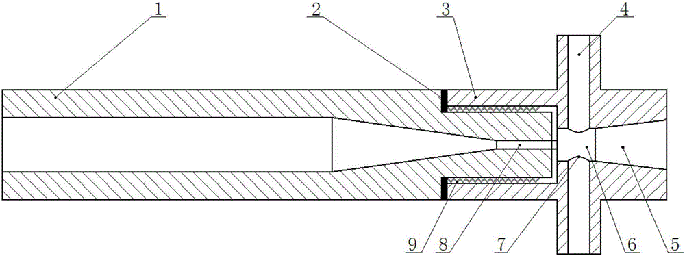 Double-fluid internal mixing type nozzle based on high-pressure water