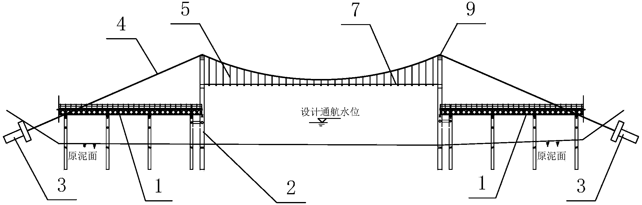 Overwater suspension cable trestle capable of being used for pumping concrete and construction method and application thereof