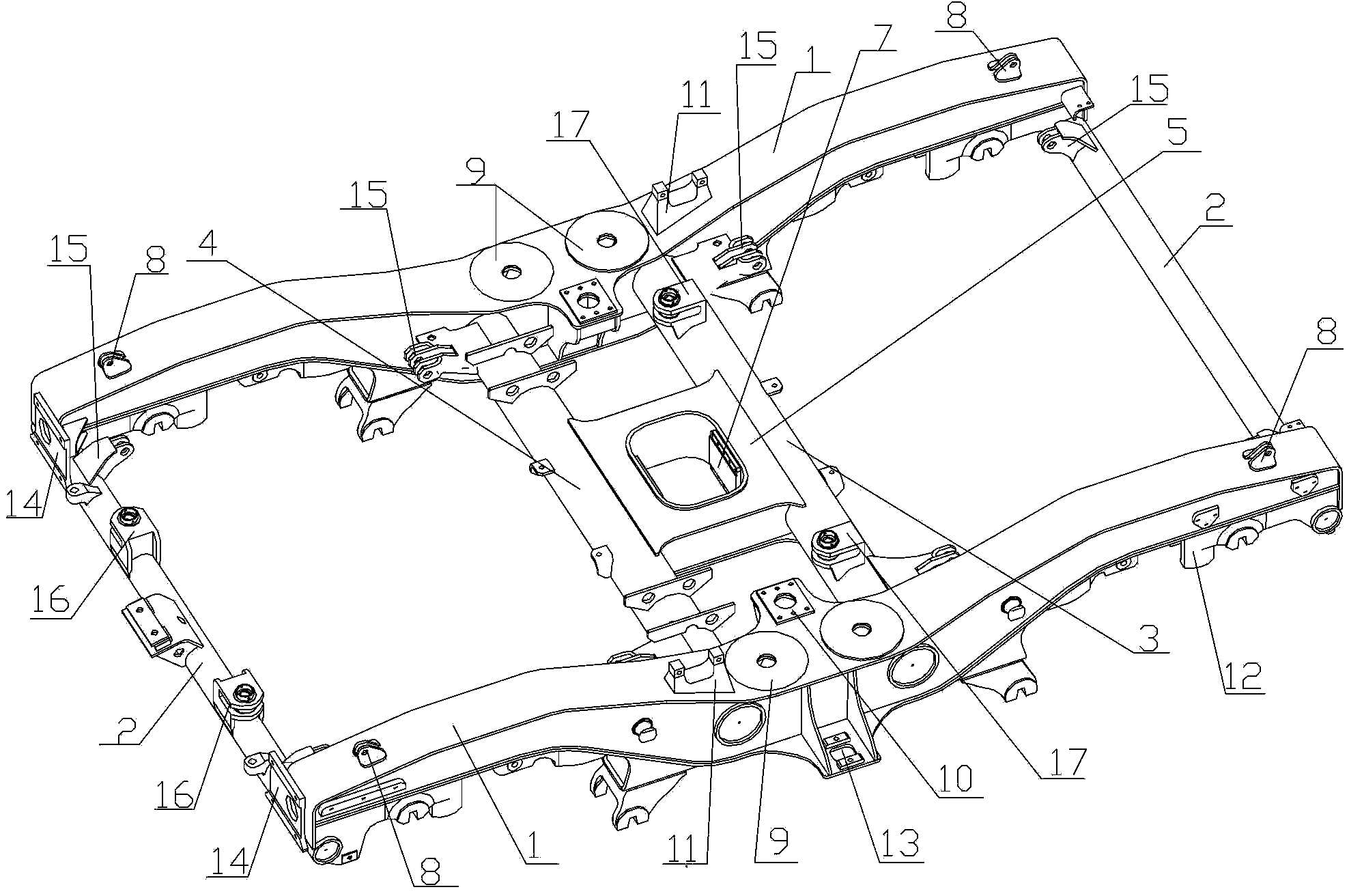 Railway-vehicle motor-car bogie frame