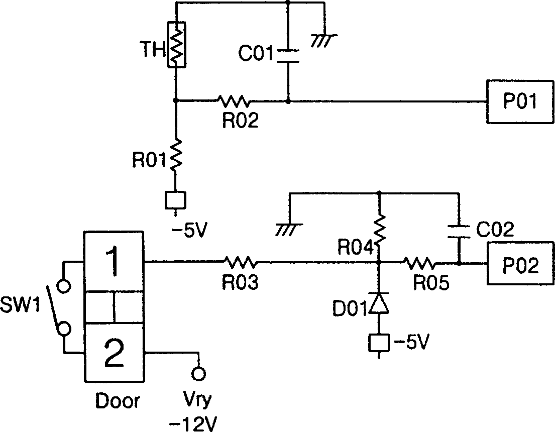 Temperature and door induction circuit for microwave oven