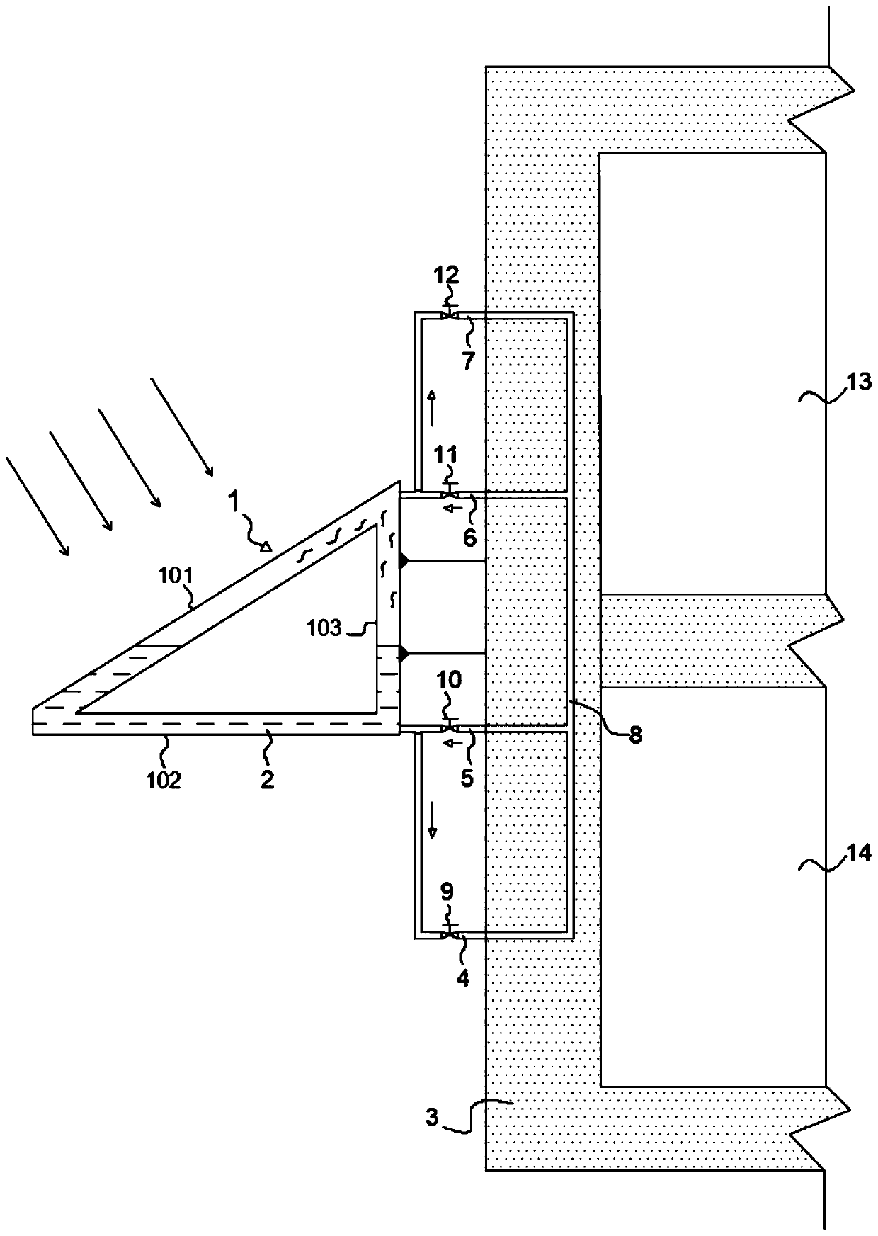 Wall automatic heat collection and heat dissipation system and method of using it to realize wall heat collection and heat dissipation