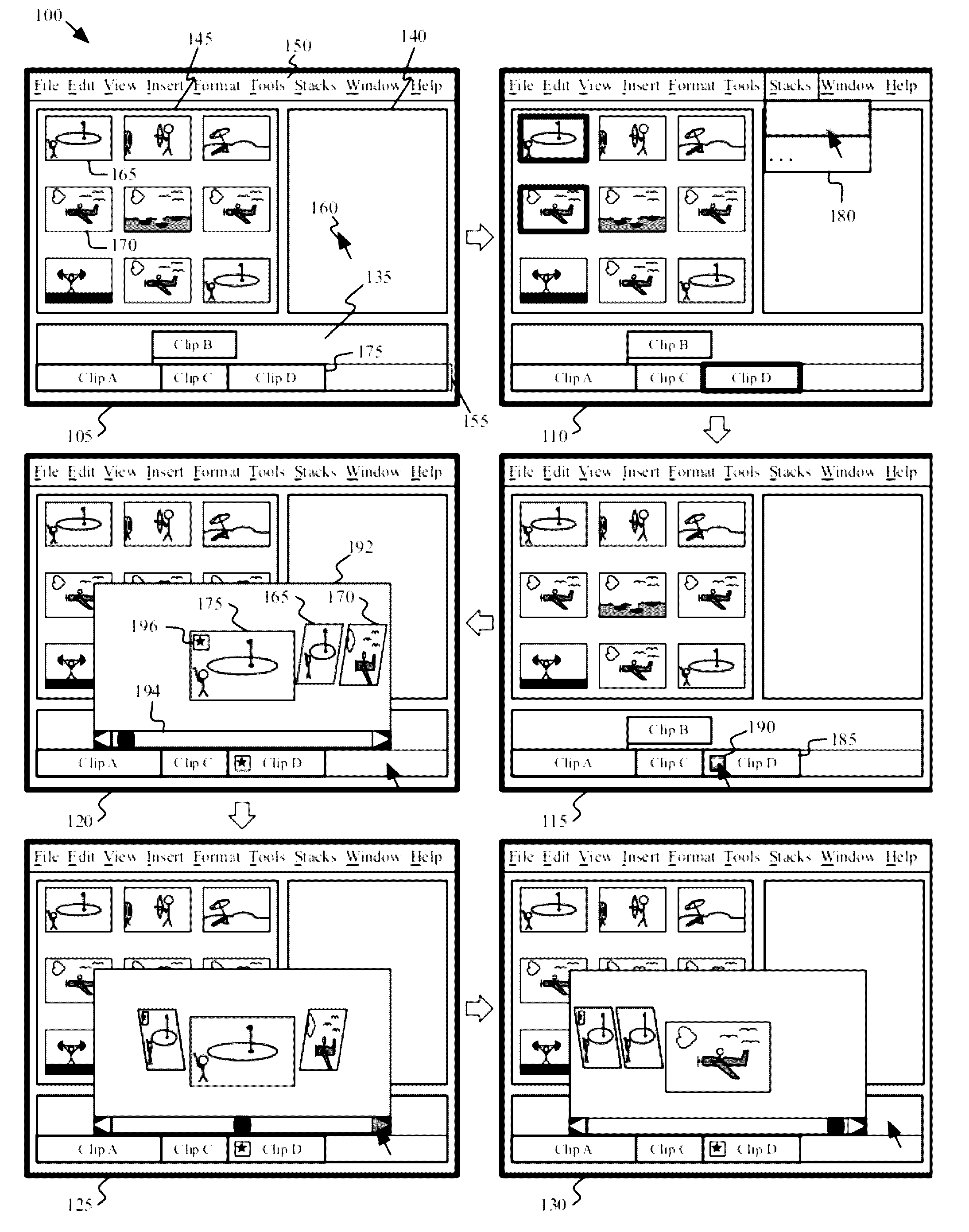 Media editing application for auditioning different types of media clips