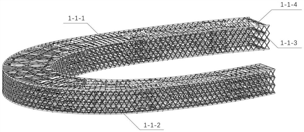 Large-span asymmetric horseshoe-shaped multi-layer truss construction method