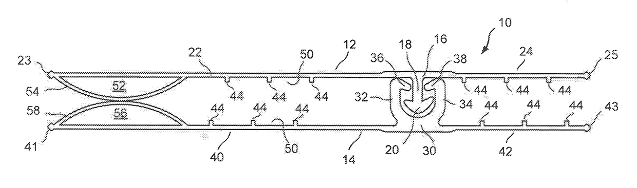 Air pocket flange closure for push-to-open reclosable packages