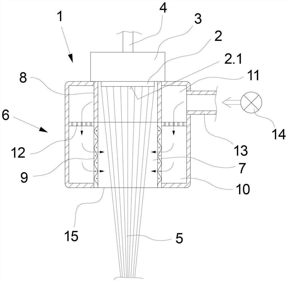 Device for melt spinning and cooling a plurality of synthetic filaments