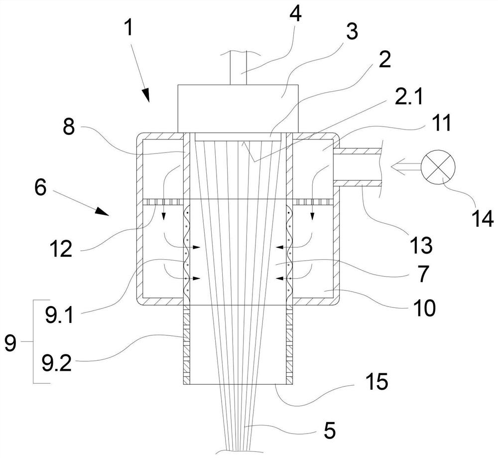 Device for melt spinning and cooling a plurality of synthetic filaments