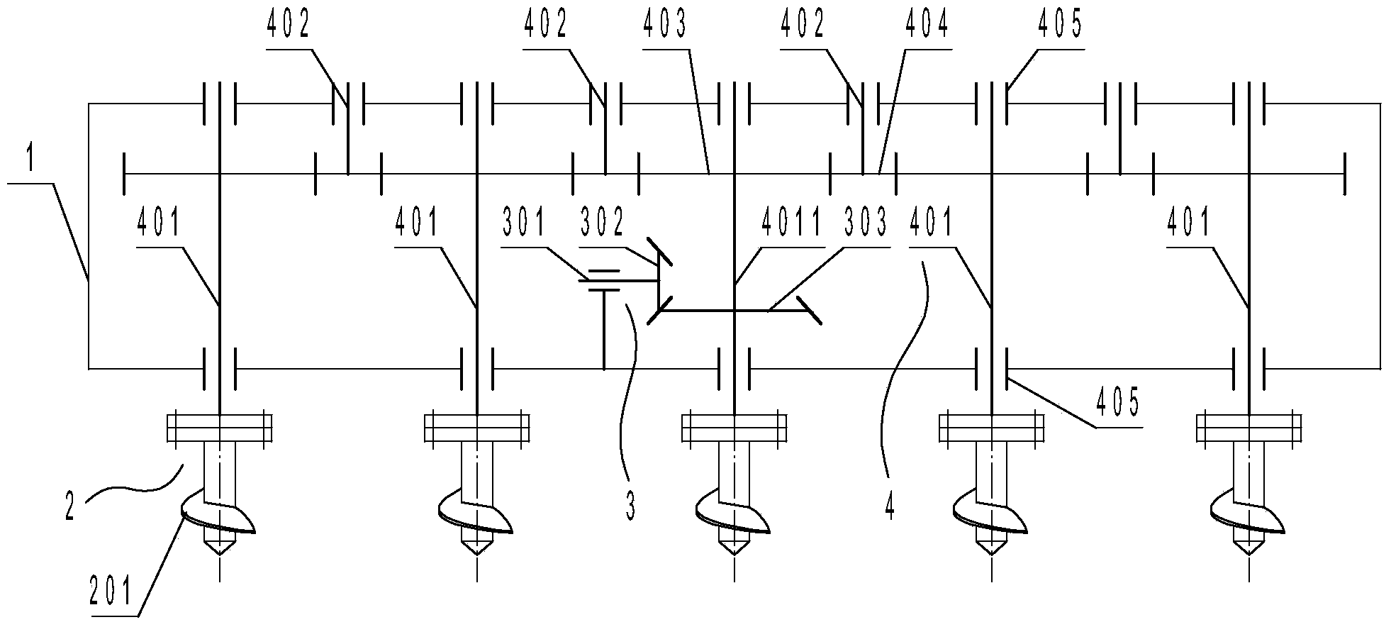 Powder ridge machine with underneath type main transmission mechanism