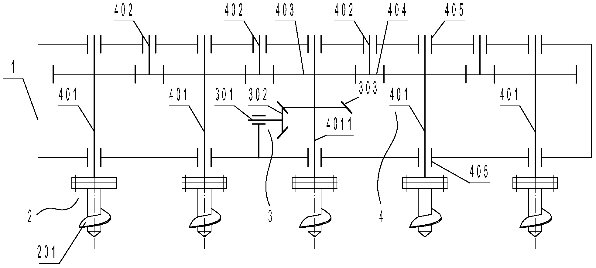 Powder ridge machine with underneath type main transmission mechanism