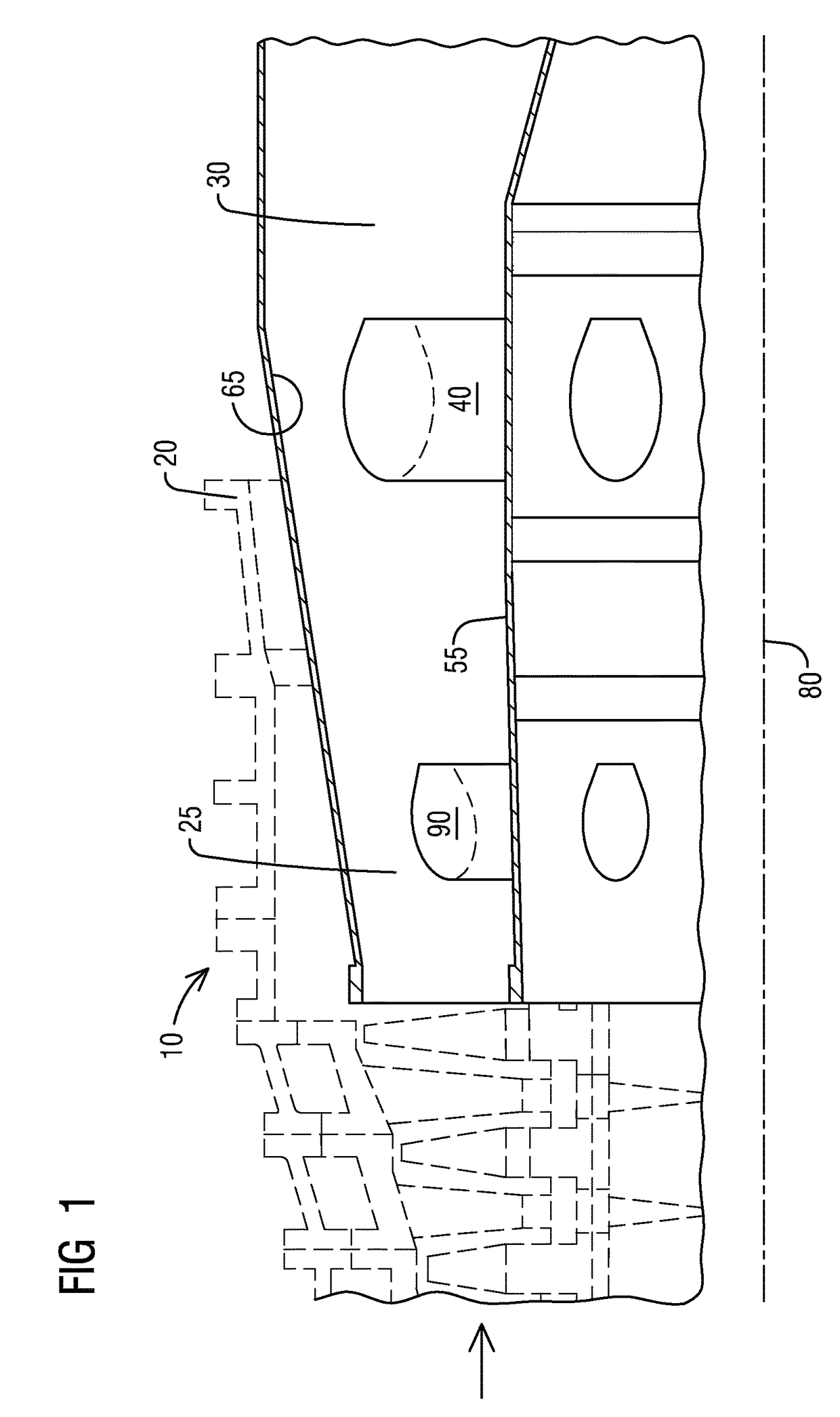 Turbine exhaust cylinder strut strip for shock induced oscillation control