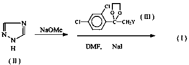 Method for synthesizing azaconazole bactericide through reaction between bromo ketal and 1H-1,2,3-triazole