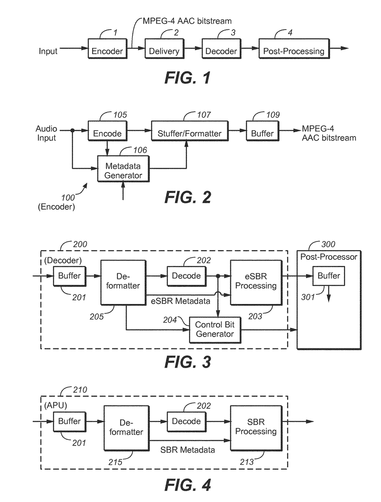 Decoding audio bitstreams with enhanced spectral band replication metadata in at least one fill element