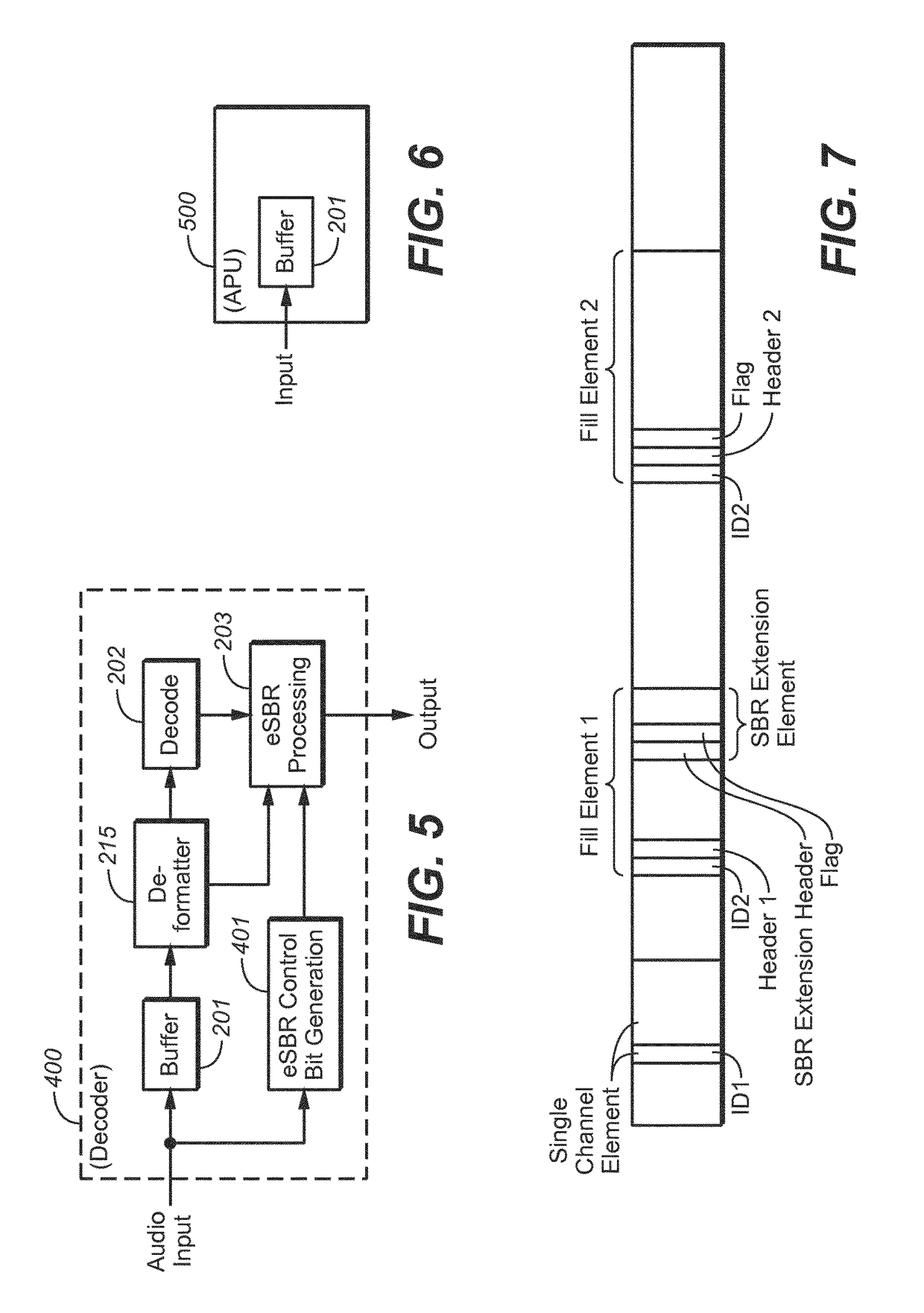 Decoding audio bitstreams with enhanced spectral band replication metadata in at least one fill element