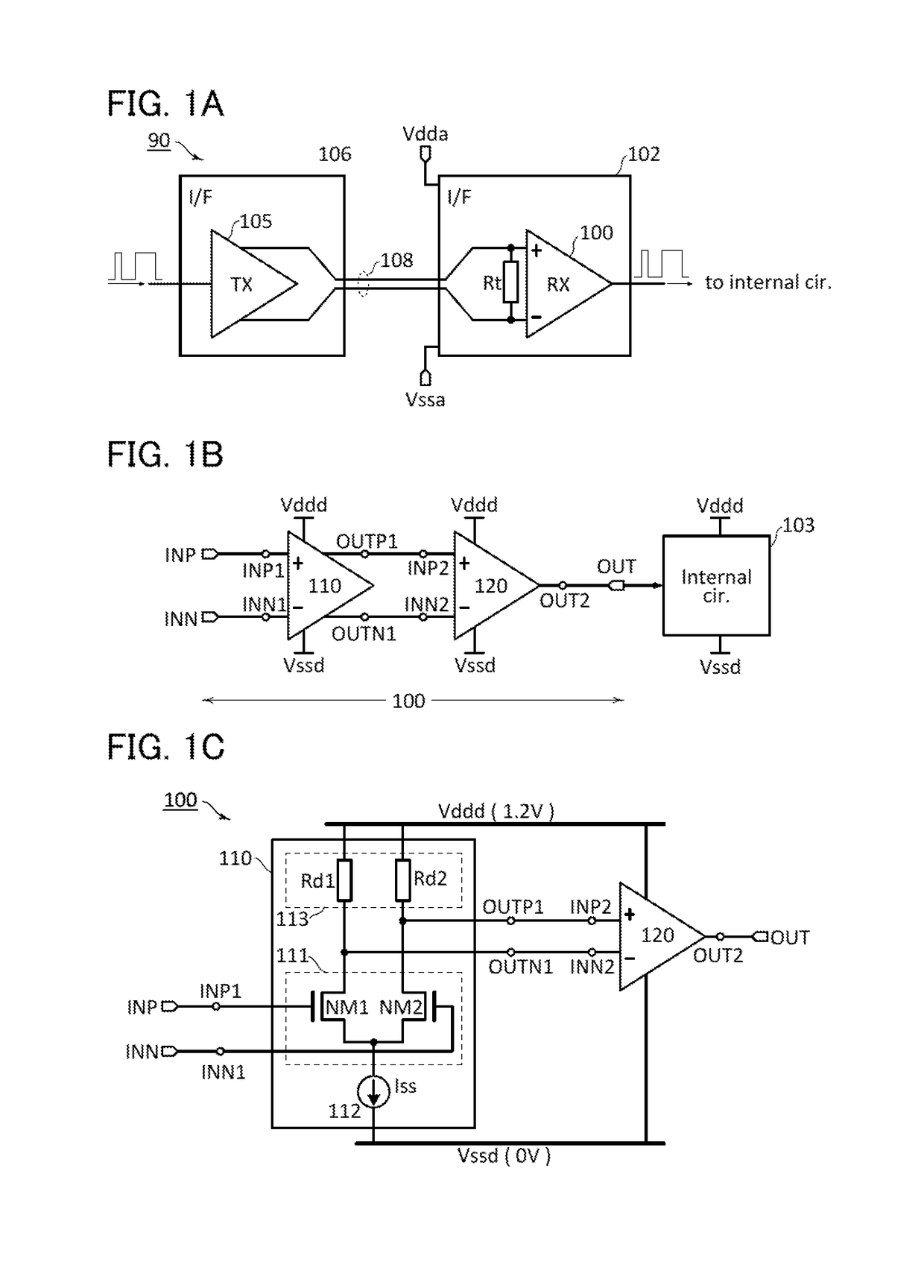 Receiver for receiving differential signal, IC including receiver, and display device