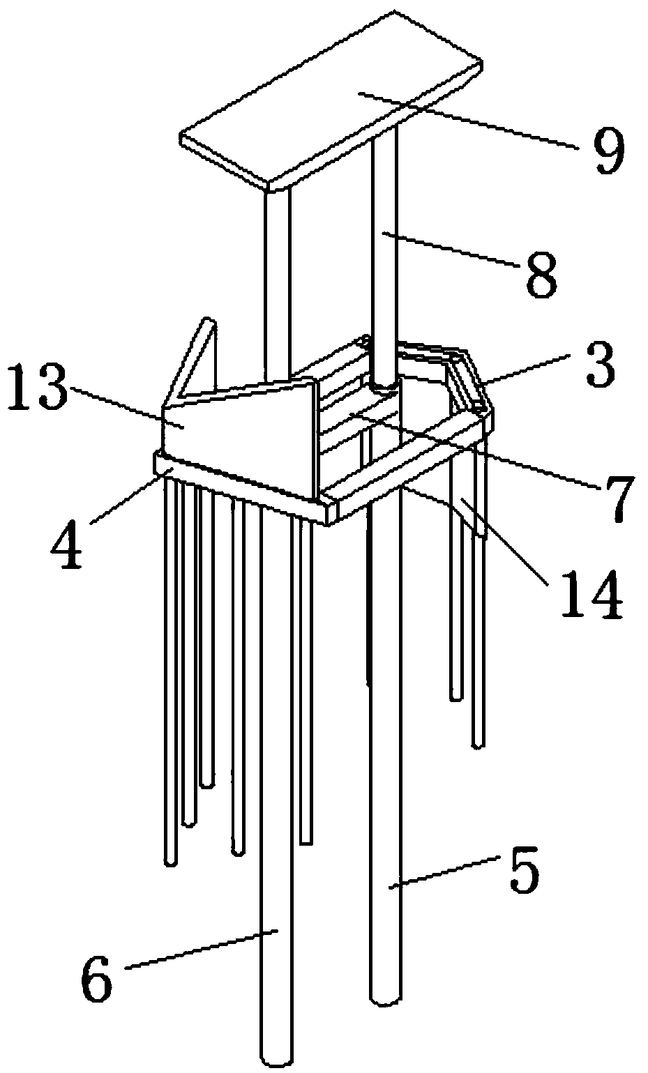 Space protection structure for bridge foundation and on rock cone slope